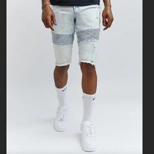 REASON BRAND Men's Dauphin Light Wash Distressed Denim Jean Shorts Size 32